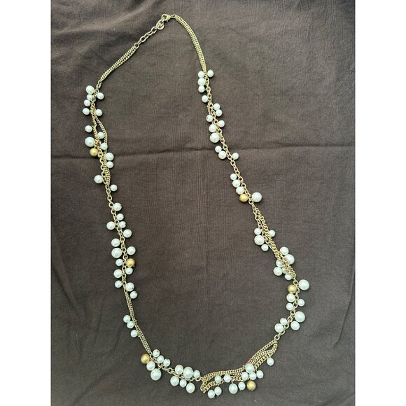 Vintage Stella & Dot Multi-Strand Pearl & Gold Bead Necklace - Picture 2 of 4